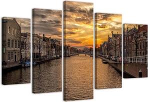 Obraz na plátně pětidílný Říční město Amsterdam - 100x70 cm