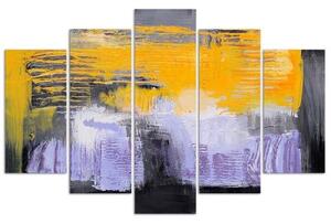 Obraz na plátně pětidílný Abstrakce Žlutá fialová - 150x100 cm