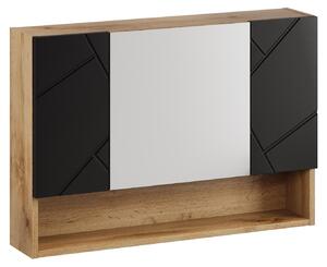 Badplaats Zrcadlová Skříňka Manello 80 x 17 x 60 cm - Dub s Matnou Černou - Skříňka se 3 Zrcadlovými Dvířky