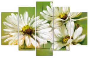 Obraz na plátně pětidílný Bílé květy sedmikrásek - 150x100 cm