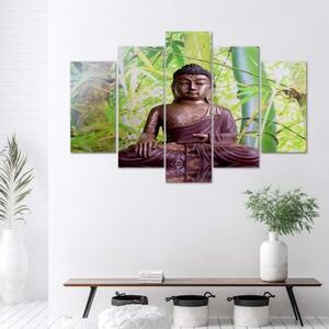 Obraz na plátně pětidílný Buddha Meditation Green - 100x70 cm