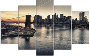 Obraz na plátně pětidílný New York City Brooklynský most - 100x70 cm