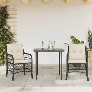 3dílný bistro set s poduškami černý polyratan 3212082