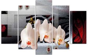 Obraz na plátně pětidílný Orchidej a geometrické pozadí - 100x70 cm