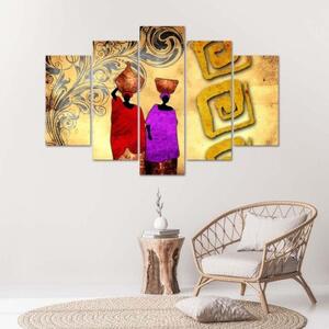 Obraz na plátně pětidílný Malování Afrika Barevné ženy - 100x70 cm