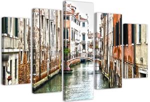 Obraz na plátně pětidílný Benátský kanál Itálie Město - 150x100 cm