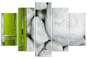 Obraz na plátně pětidílný Bambusové lázně Zen Stones - 100x70 cm