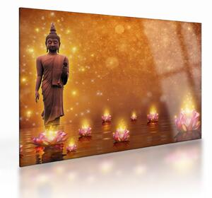 Skleněný obraz - Buddha ve zlatém třpytu (70x50 cm)