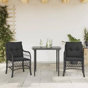 3dílný bistro set s poduškami černý polyratan 3212096