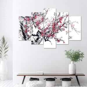 Obraz na plátně pětidílný Japonský třešňový květ - 100x70 cm