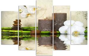 Obraz na plátně pětidílný Zen Spa svíčka Orchidej - 150x100 cm
