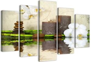 Obraz na plátně pětidílný Zen Spa svíčka Orchidej - 100x70 cm