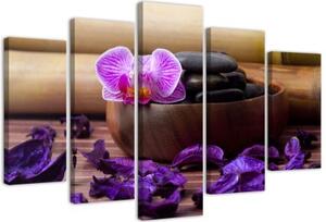 Obraz na plátně pětidílný Lázeňské kameny Orchid Zen - 150x100 cm