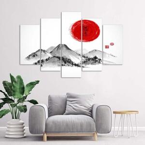 Obraz na plátně pětidílný Japonsko Hory Sun - 100x70 cm
