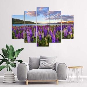 Obraz na plátně pětidílný Levandulové jezero Květiny - 150x100 cm