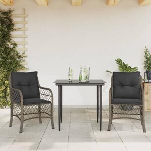 3dílný bistro set s poduškami šedý polyratan 3212124
