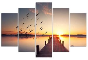 Obraz na plátně pětidílný Lávka Ptáci Západ slunce - 100x70 cm