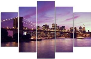 Obraz na plátně pětidílný Západ slunce na Manhattanu v New Yorku - 150x100 cm