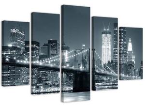 Obraz na plátně pětidílný New York Bridge Černobílý most - 150x100 cm