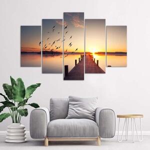 Obraz na plátně pětidílný Lávka Ptáci Západ slunce - 100x70 cm