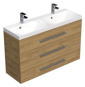 Koupelnová skříňka s chromovými úchyty a umyvadlem SAT Cube Way 120x76,5x40 cm dub Hickory mat CUBE21203DH