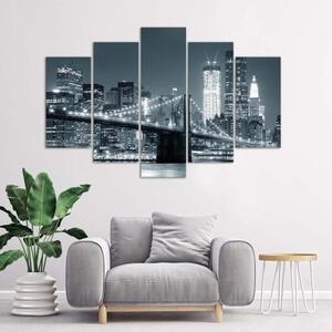 Obraz na plátně pětidílný New York Bridge Černobílý most - 100x70 cm