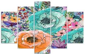 Obraz na plátně pětidílný Barevné květiny Abstraktní - 100x70 cm