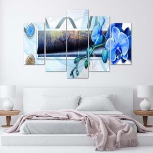 Obraz na plátně pětidílný Modrá orchidej Abstrakce - 100x70 cm