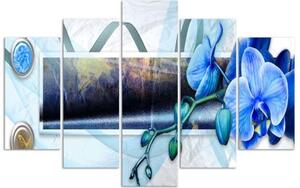 Obraz na plátně pětidílný Modrá orchidej Abstrakce - 100x70 cm