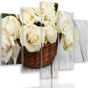 Obraz na plátně pětidílný Bílé růže Přírodní květiny - 100x70 cm
