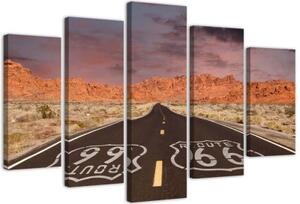 Obraz na plátně pětidílný Route 66 Road Landscape - 100x70 cm
