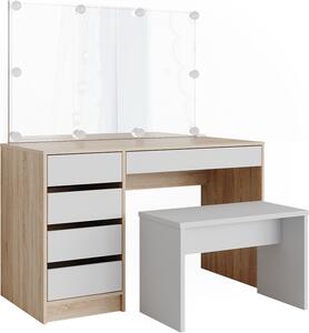 Toaletní stolek Vicco Sherry Bílá/Sonoma 120 cm s osvětlením LED a lavičkou, Model 36883