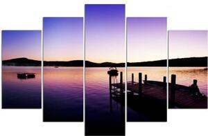 Obraz na plátně pětidílný Most Sunset Purple - 100x70 cm