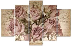 Obraz na plátně pětidílný Růžové růže Květiny - 150x100 cm