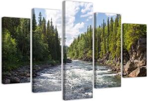 Obraz na plátně pětidílný Forest Green River Příroda - 150x100 cm