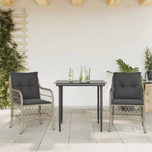 3dílný bistro set s poduškami světle šedý polyratan 3212166
