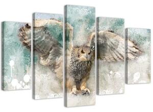 Obraz na plátně pětidílný Sova Ptáci Příroda Zvířata - 100x70 cm