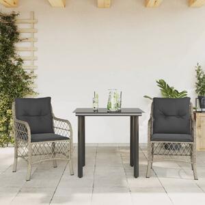 3dílný bistro set s poduškami světle šedý polyratan 3212173