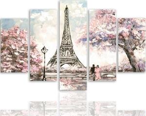Obraz na plátně pětidílný Pařížská Eiffelova věž Pastel - 100x70 cm