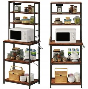 Multifunkční Regál Kuchyňská Skříň Vintage Retro Hnědá Loft 6 Poliček 166 Cm