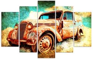 Obraz na plátně pětidílný Auto Retro Vintage - 100x70 cm