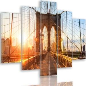 Obraz na plátně pětidílný Město Bridge City - 100x70 cm