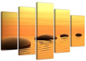 Obraz na plátně pětidílný Zen Spa Kameny Voda Žlutá - 150x100 cm