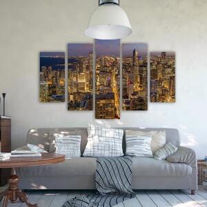 Obraz na plátně pětidílný Noc ve městě Chicago - 150x100 cm