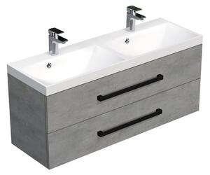 Koupelnová skříňka s černou úchytkou a umyvadlem SAT Cube Way 120x53x40 cm beton mat CUBE2C120ZBE