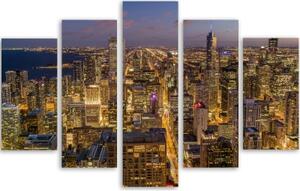 Obraz na plátně pětidílný Noc ve městě Chicago - 150x100 cm