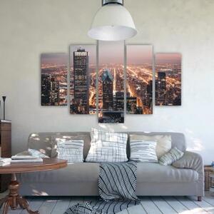 Obraz na plátně pětidílný Noční město mrakodrapů - 100x70 cm