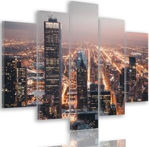 Obraz na plátně pětidílný Noční město mrakodrapů - 150x100 cm