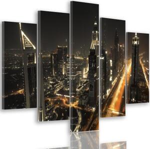 Obraz na plátně pětidílný Dubaj v noci Panorama města - 150x100 cm