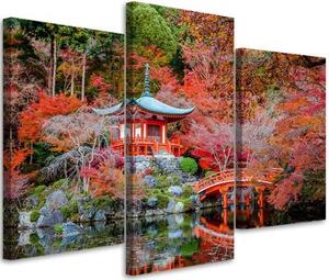 Obraz na plátně třídílný Japonsko Červená krajina - 60x40 cm